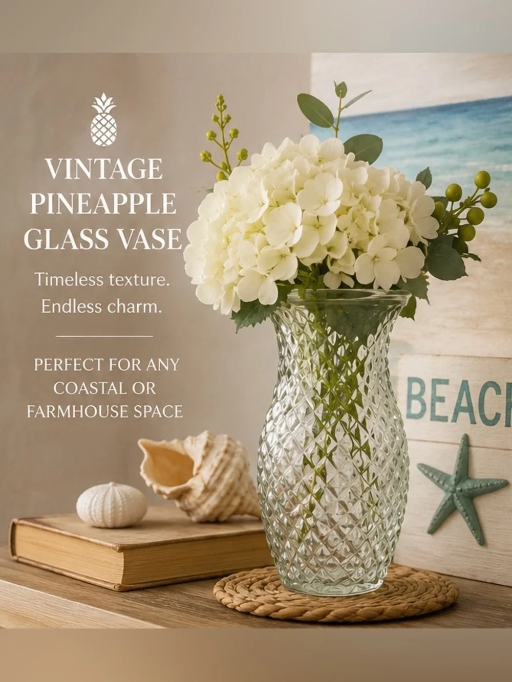 Vintage Pineapple Glass Vase Tiki Bar Cottagecore Coastal Decor